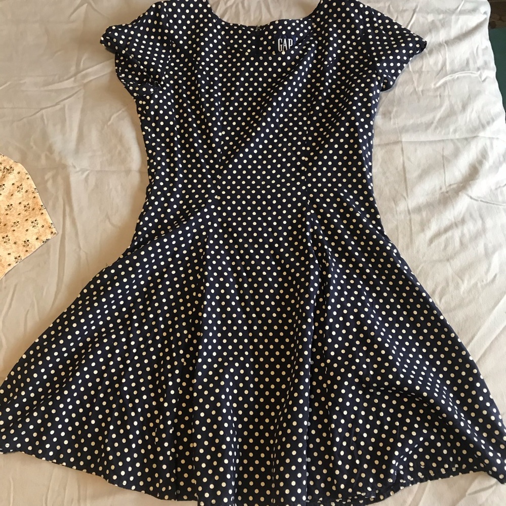 Vintage Gap navy blue polka dot skater dress